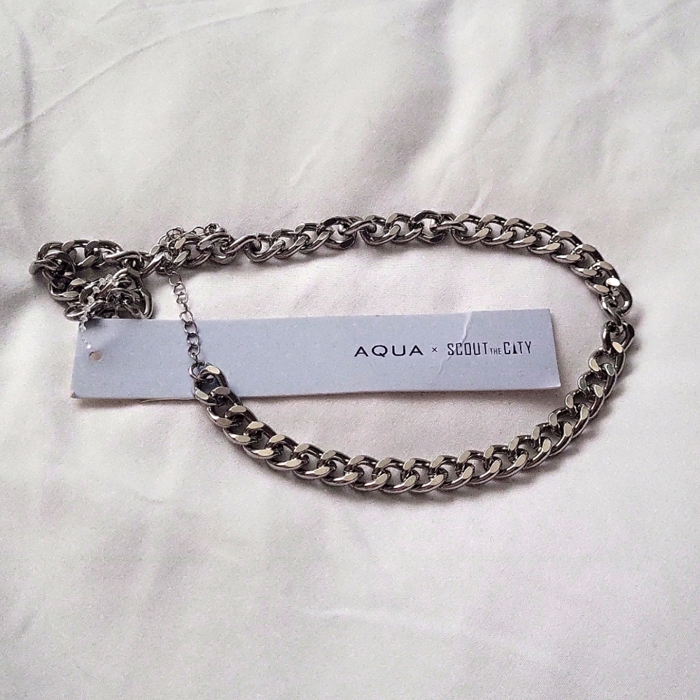 NEW AQUA Cuban and Curb Link Chain Necklace Silver